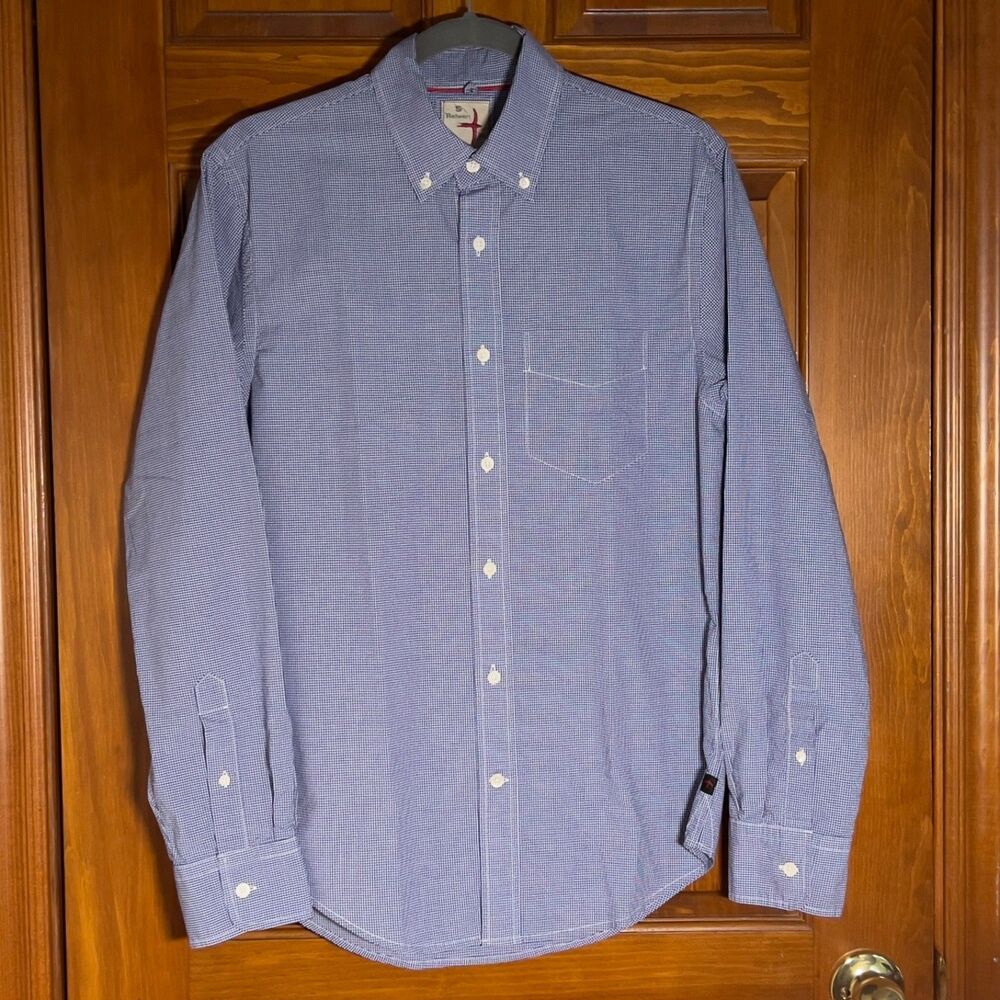 Relwen Small Navy Blue Micro Gingham Check Button Down Shirt Excellent Condition